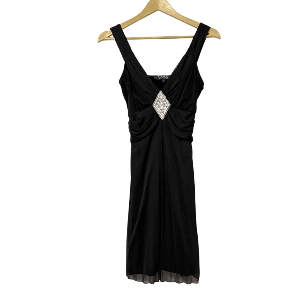 Vintage Y2K Rampage Medium Black Babydoll Mini Dress Cocktail Party 90s Beaded